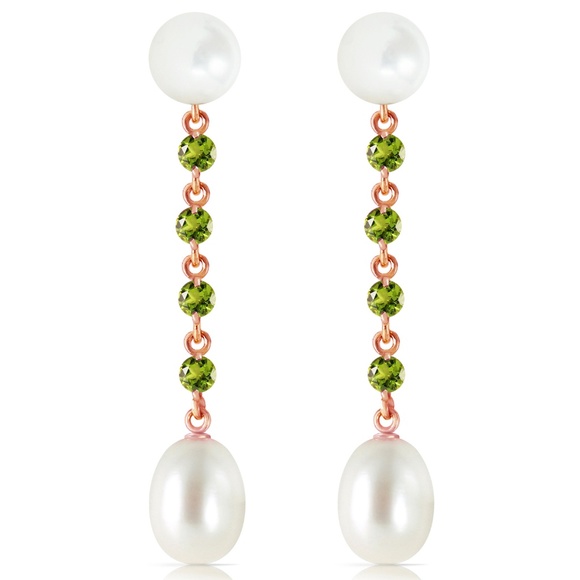 GOLD CHANDELIERS EARRINGS WITH PERIDOTS & PEARLS